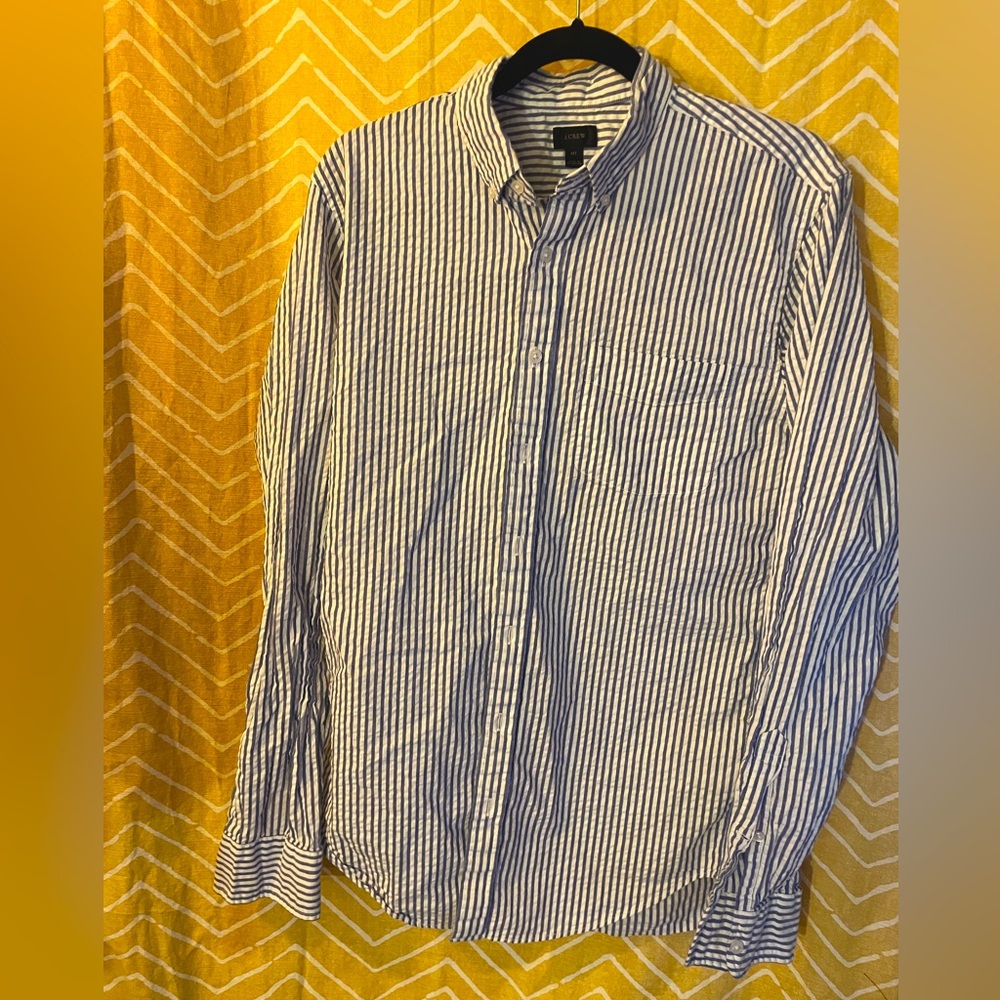 J. Crew Long Sleeve Seersucker Button Down Size Medium Tall